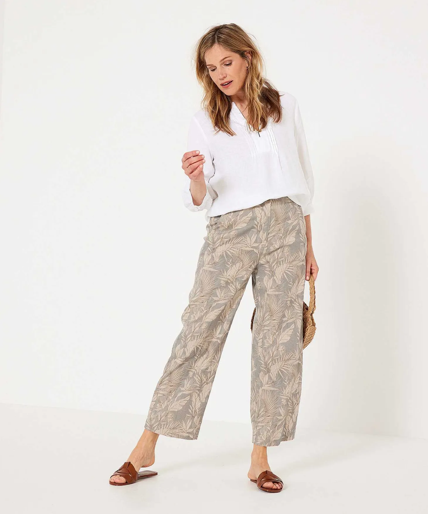 Brax Linnenmix Cropped Broek Bladprint Maine