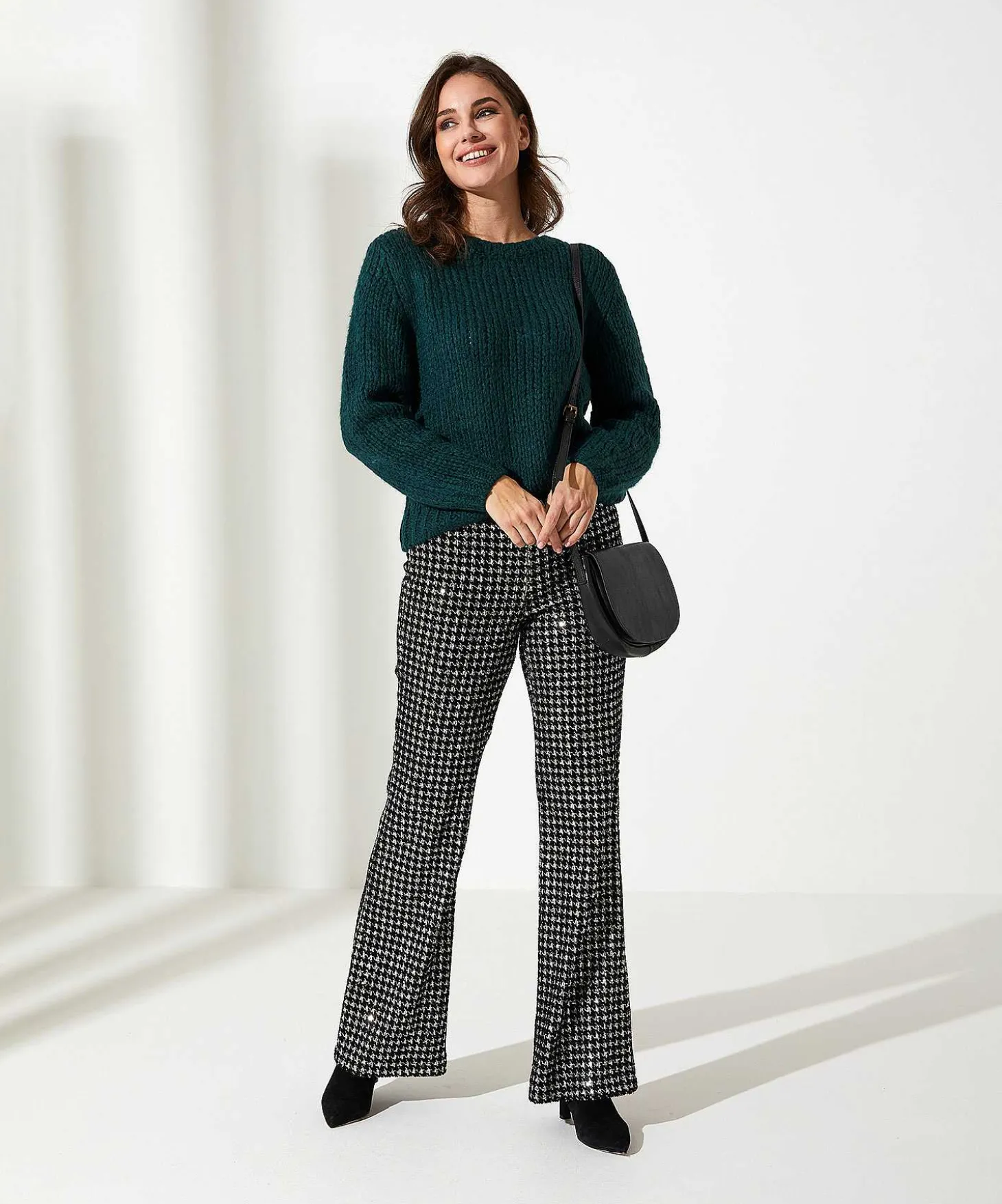 Cambio Flared Broek Pied-De-Poule Pailletten Francis