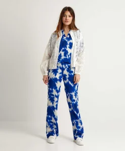 Kyra Wide Leg Broek Floral Print Iris