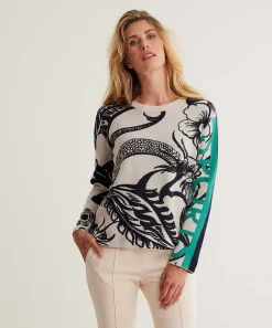 Marc Cain Sports Jacquard Trui Met Bloemenprint En Bies
