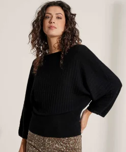 No Man's Land Rib Trui Vleermuismouw Merino Wol