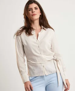 Oui Silky Blouse Met Knoop